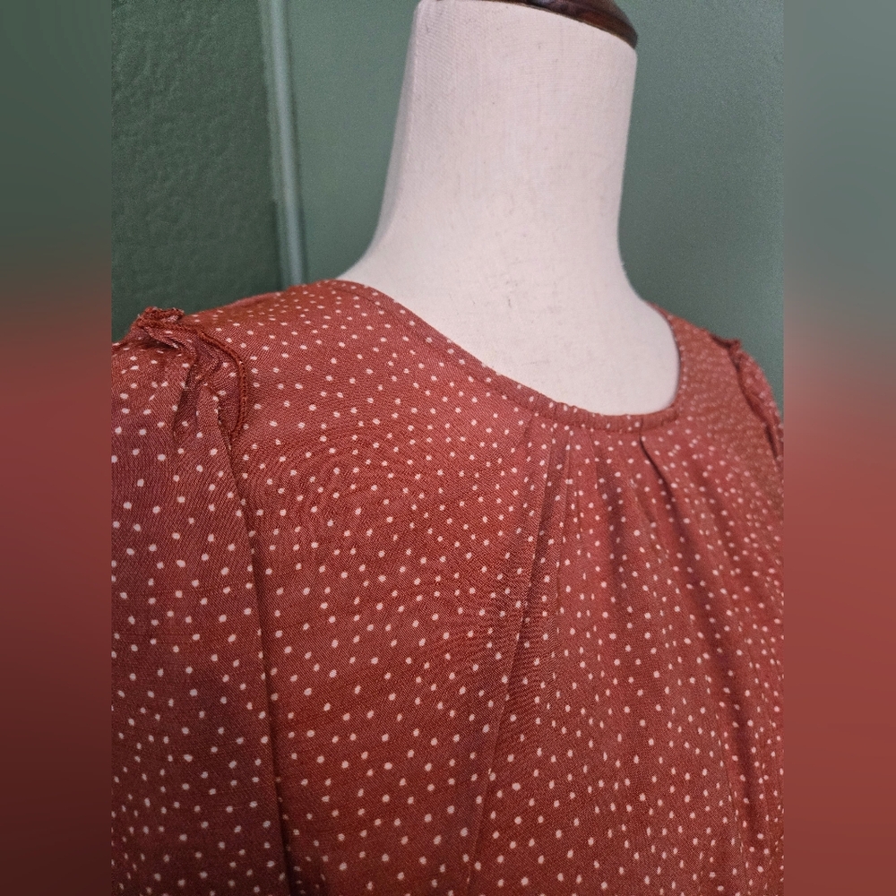 Size Large Lauren Conrad Burnt Umber Lace And Ruffle Trimmed 3/4 Sleeve Blouse - Picture 5 of 9